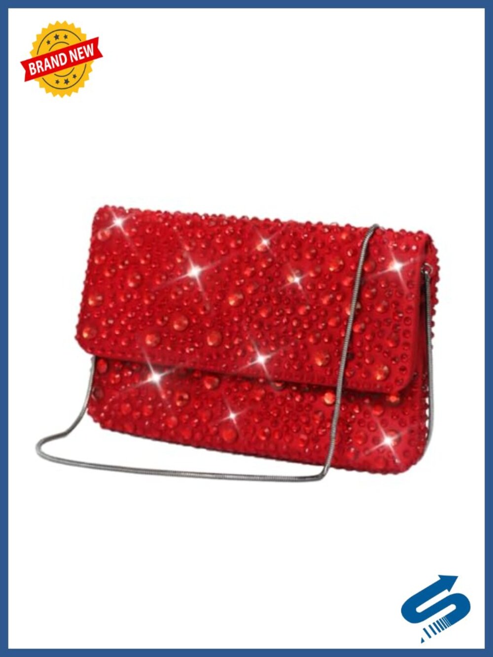Rhinestone Silk Evening Clutch Wedding Bag with Chain